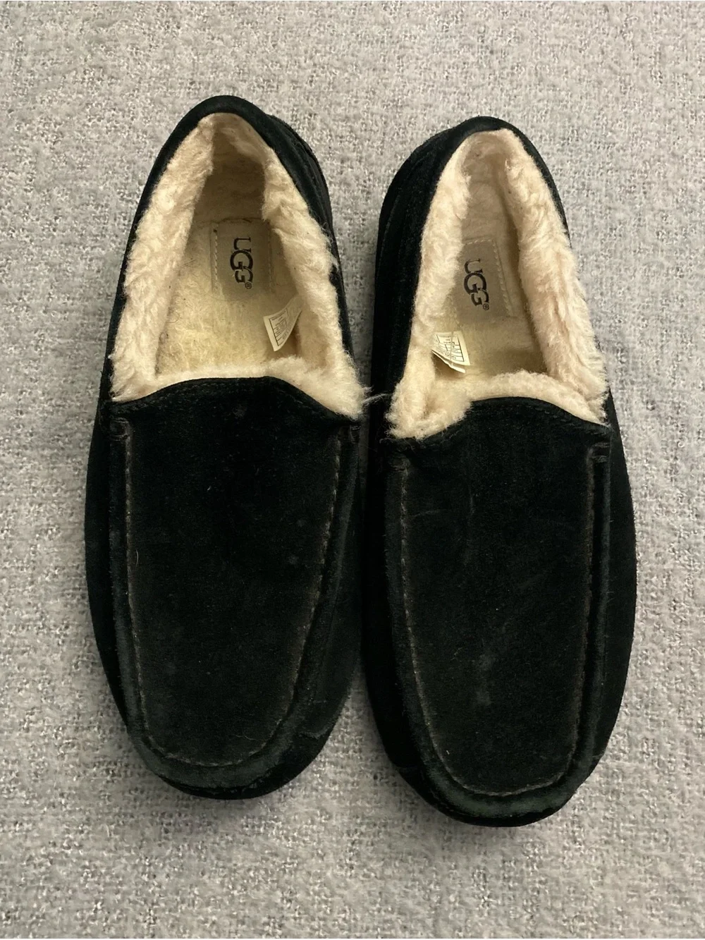 UGG Men's Black Suede Shearling Moccasin Slippers